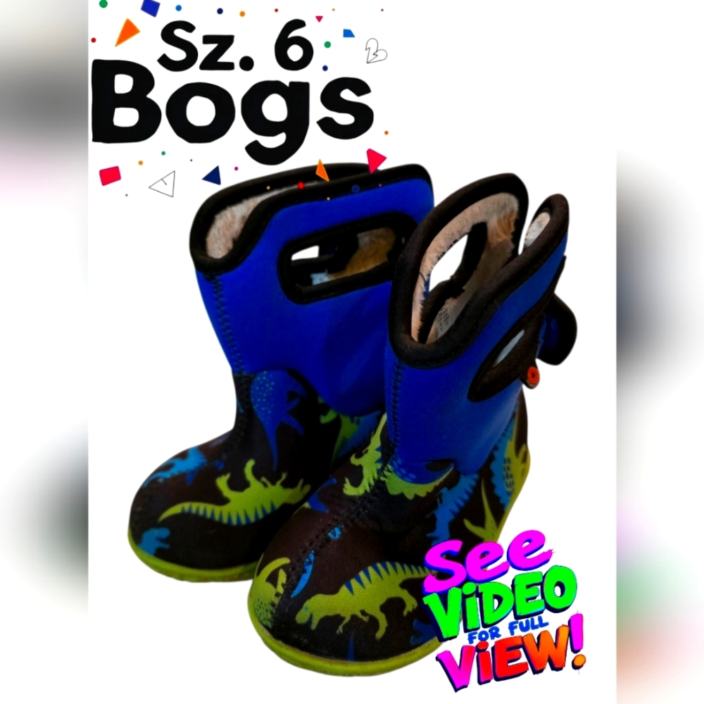 🦖Sz. 6 CUTE!! Toddler Bogs Blue and Green Dinosaur Boots for Kids